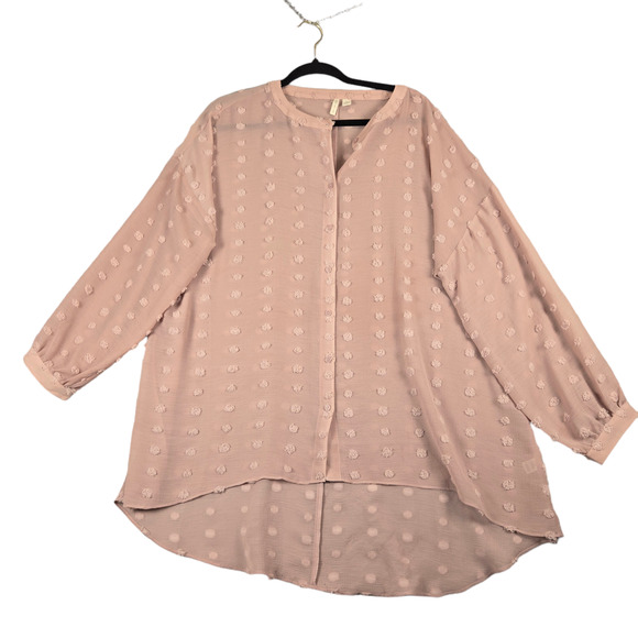 Cato Womens Large sheer print Balloon Sleeves Blouse Top Peach Mauve Hi low hem - Picture 1 of 11
